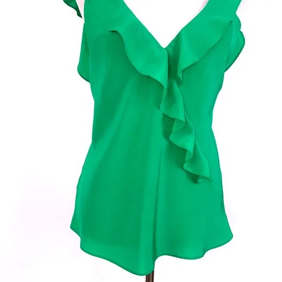 Amanda Uprichard Silk Ruffle Front Spaghetti Strap Cami Top Kelly Green Medium - Picture 3 of 16